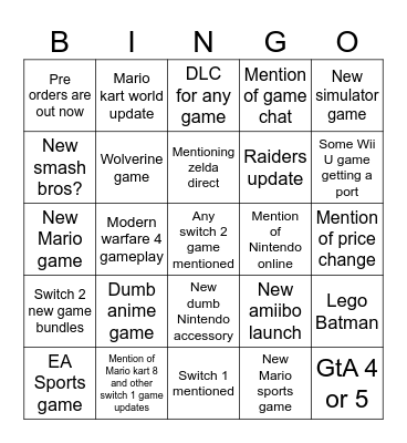 Nick direct 9/9 Bingo Card