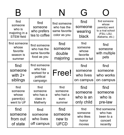 find someone who... Bingo Card