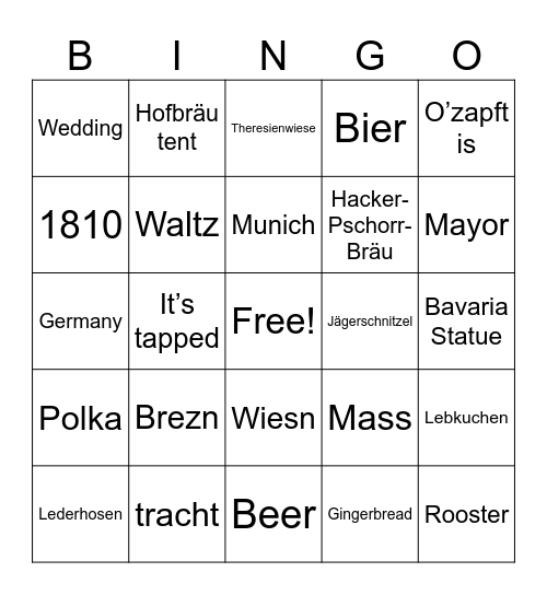 Oktoberfest Bingo Card