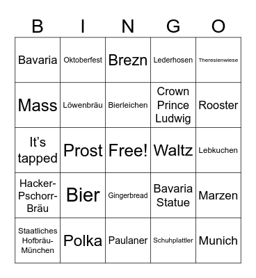 Oktoberfest Bingo Card