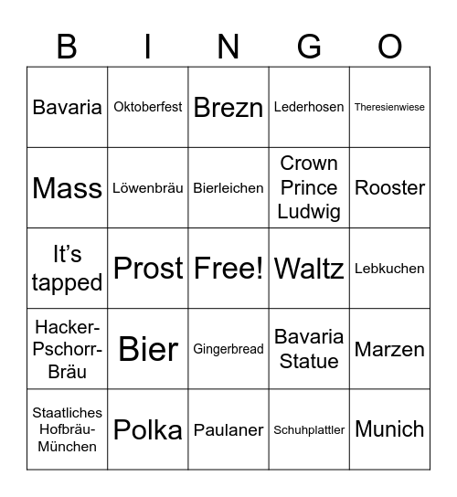 Oktoberfest Bingo Card