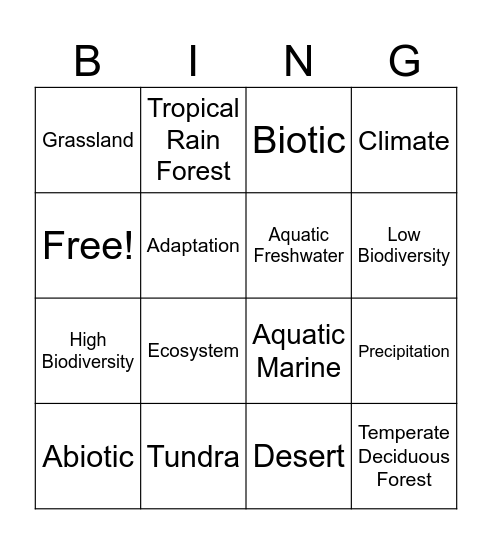 Biome BINGO Card