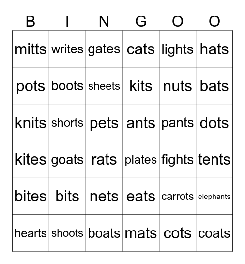 Straight 6 Bingo Card