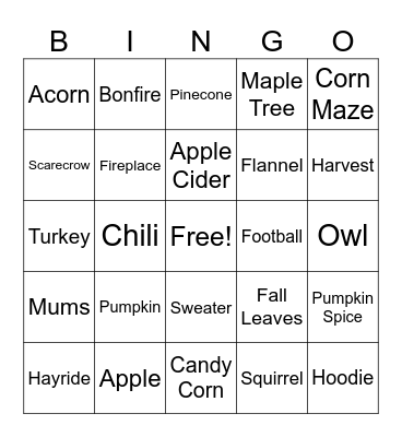 TA Fall Bingo :) Bingo Card