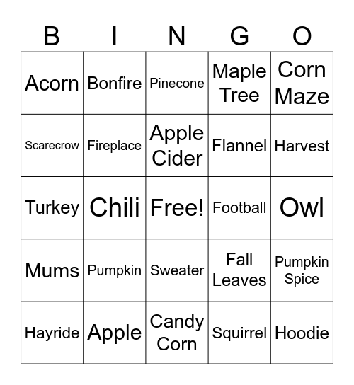 TA Fall Bingo :) Bingo Card