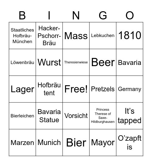 Oktoberfest Bingo Card