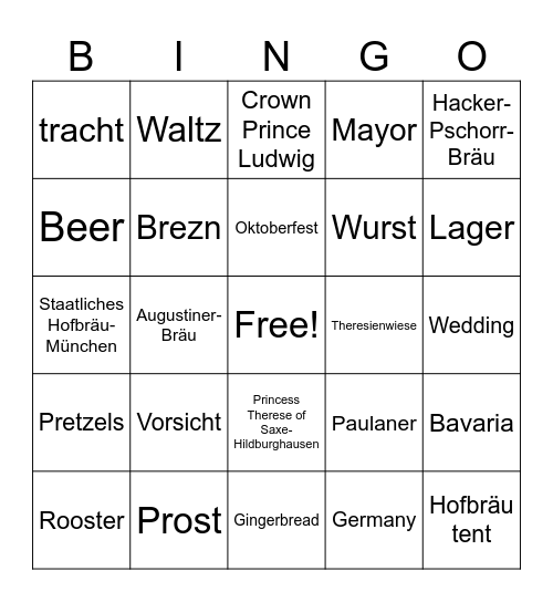 Oktoberfest Bingo Card