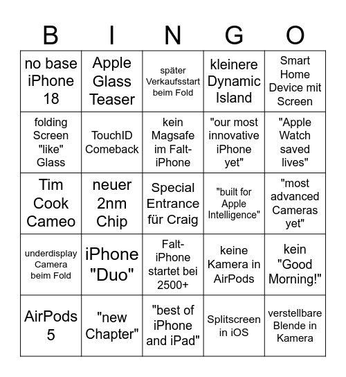 Surprise and Shine Bingo Card