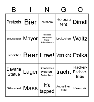 Oktoberfest Bingo Card