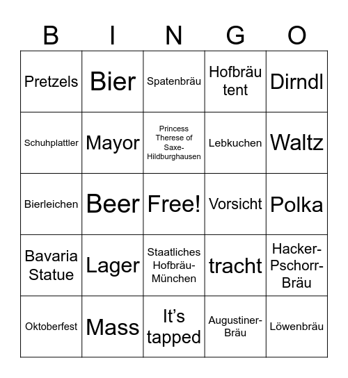 Oktoberfest Bingo Card