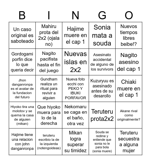 Bingo 2x2 Bingo Card