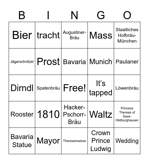 Oktoberfest Bingo Card