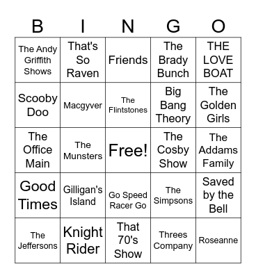TV Theme Songs Bingo Card