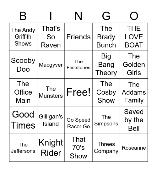 TV Theme Songs Bingo Card