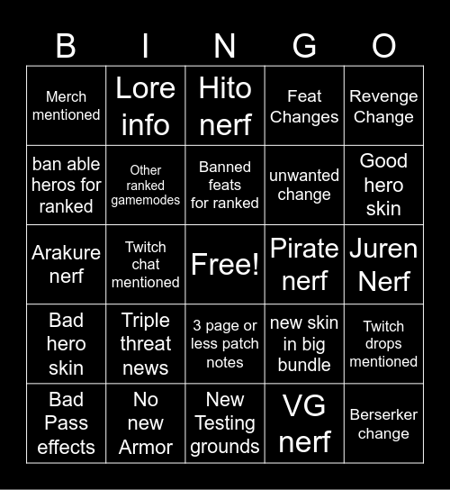 Warriors Den Bingo Card