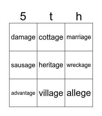 Spelling List 1 Bingo Card