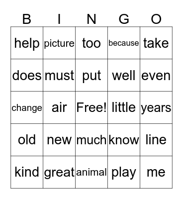 Sight Words - 2 Bingo Card