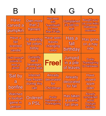 Fall at TeamHealth Bingo Card
