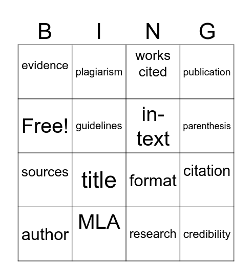 MLA Bingo Card
