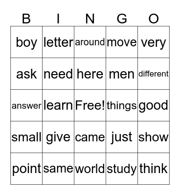 Sight Words - 3 Bingo Card