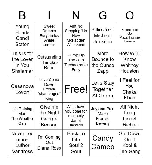 Music Bingo Rounnd 1 Bingo Card