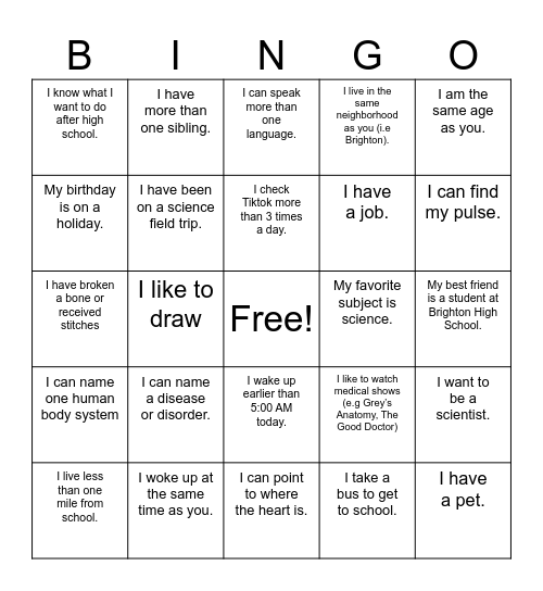 People/Science Bingo Card
