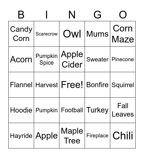 TA Fall BINGO :) Bingo Card