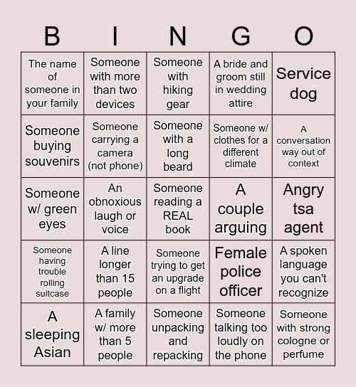 Airport Bingo Card