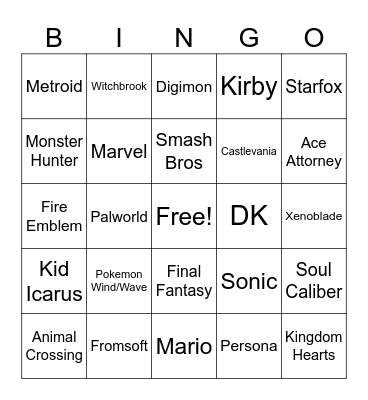 Kikory's Nintendo Direct Bingo Card