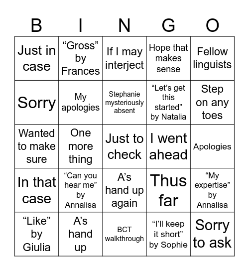 😬 Bingo Card