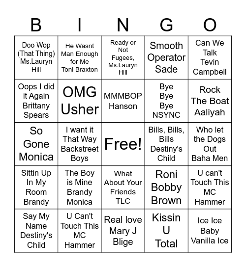 Music Bingo R2 Bingo Card