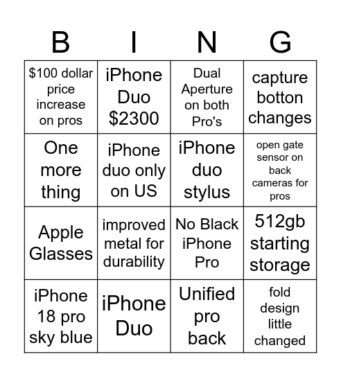Apple September Event Bingo Card