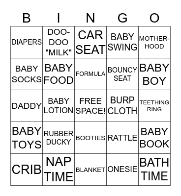 Shaiza's Baby Shower Bingo Card