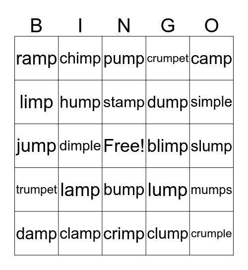 Words with "mp" Bingo Card