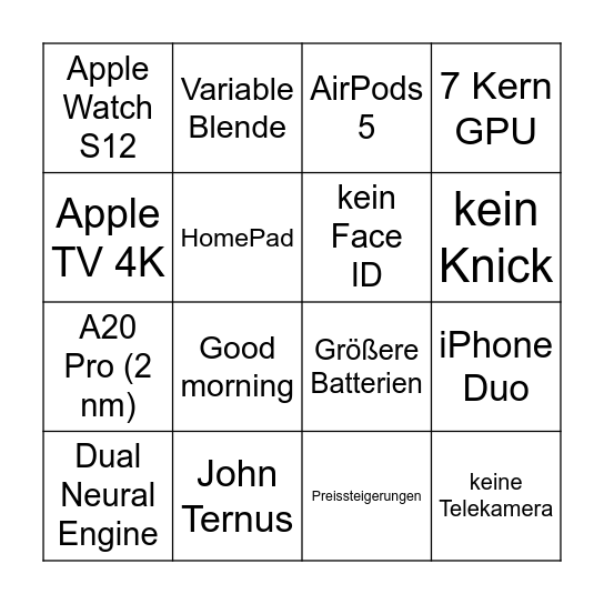 iPhone 18 Event Bingo Card