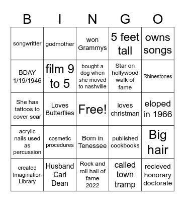 Dolly's Celbration ( Life Facts ) Bingo Card