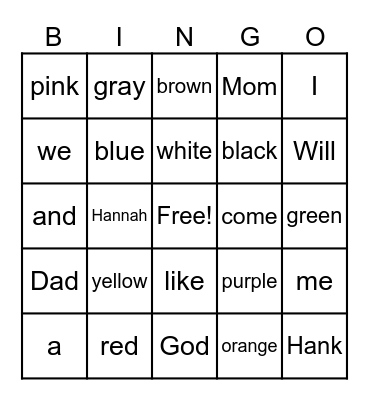 Sight Words! Bingo Card