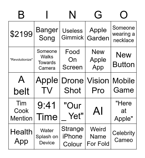 Apple Event Bingo Card