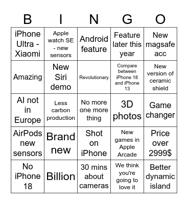 Apple keynote 09.09.2026 Bingo Card
