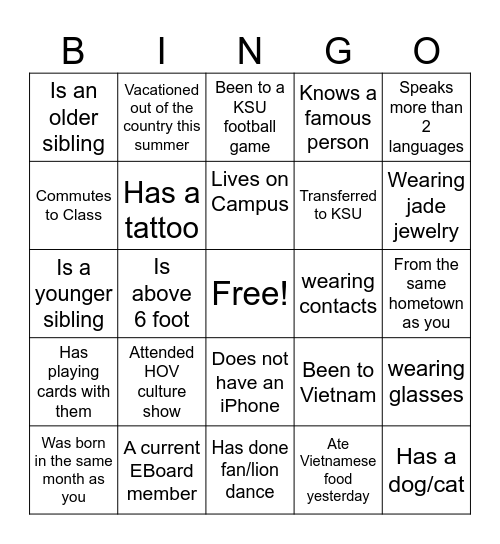 VSA  ICEBREAKER  BINGO Card