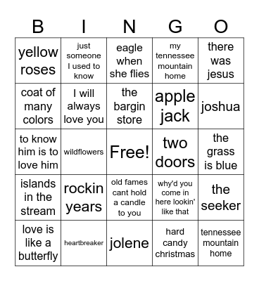 Dollys celebration (Songs) Bingo Card