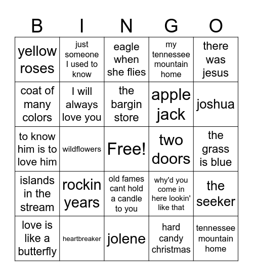 Dollys celebration (Songs) Bingo Card
