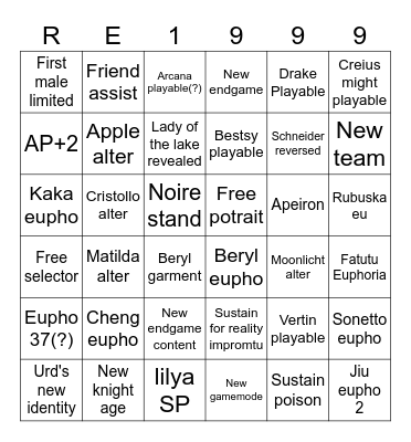4.0 r1999 coping Bingo Card
