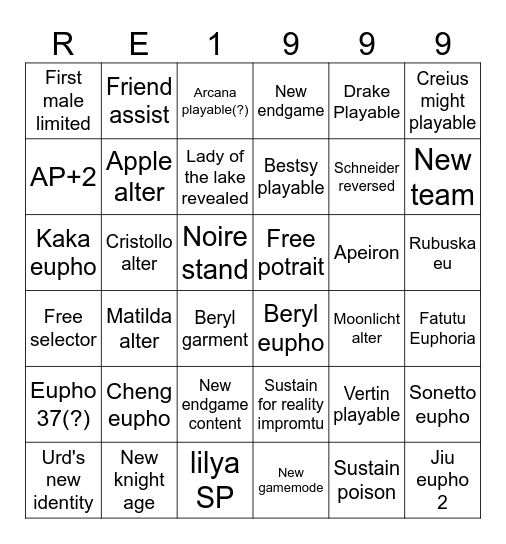4.0 r1999 coping Bingo Card