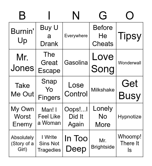 Millennial Music Bingo #2 Bingo Card