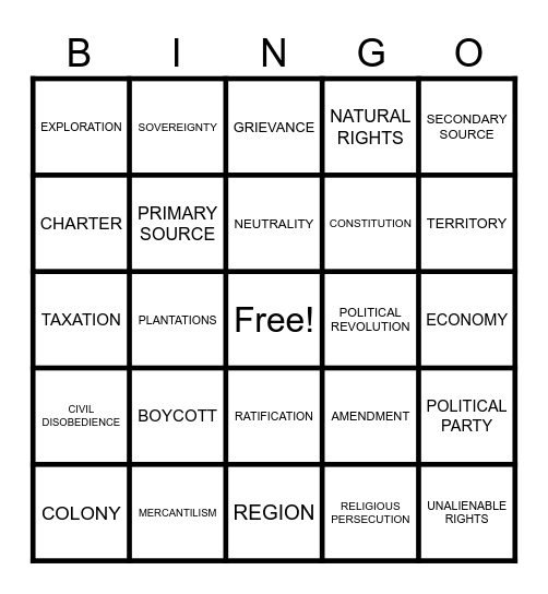 SOCIAL STUDIES VOCABULARY Bingo Card