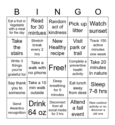 Fall Bingo Card