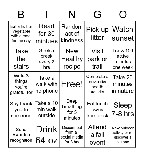Fall Bingo Card