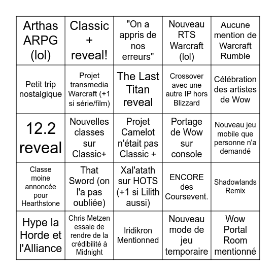 Warcraft Bingo Card