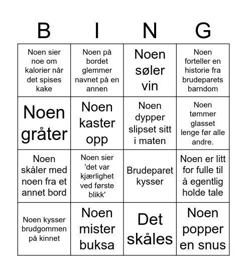Generell Bingo 1 Bingo Card